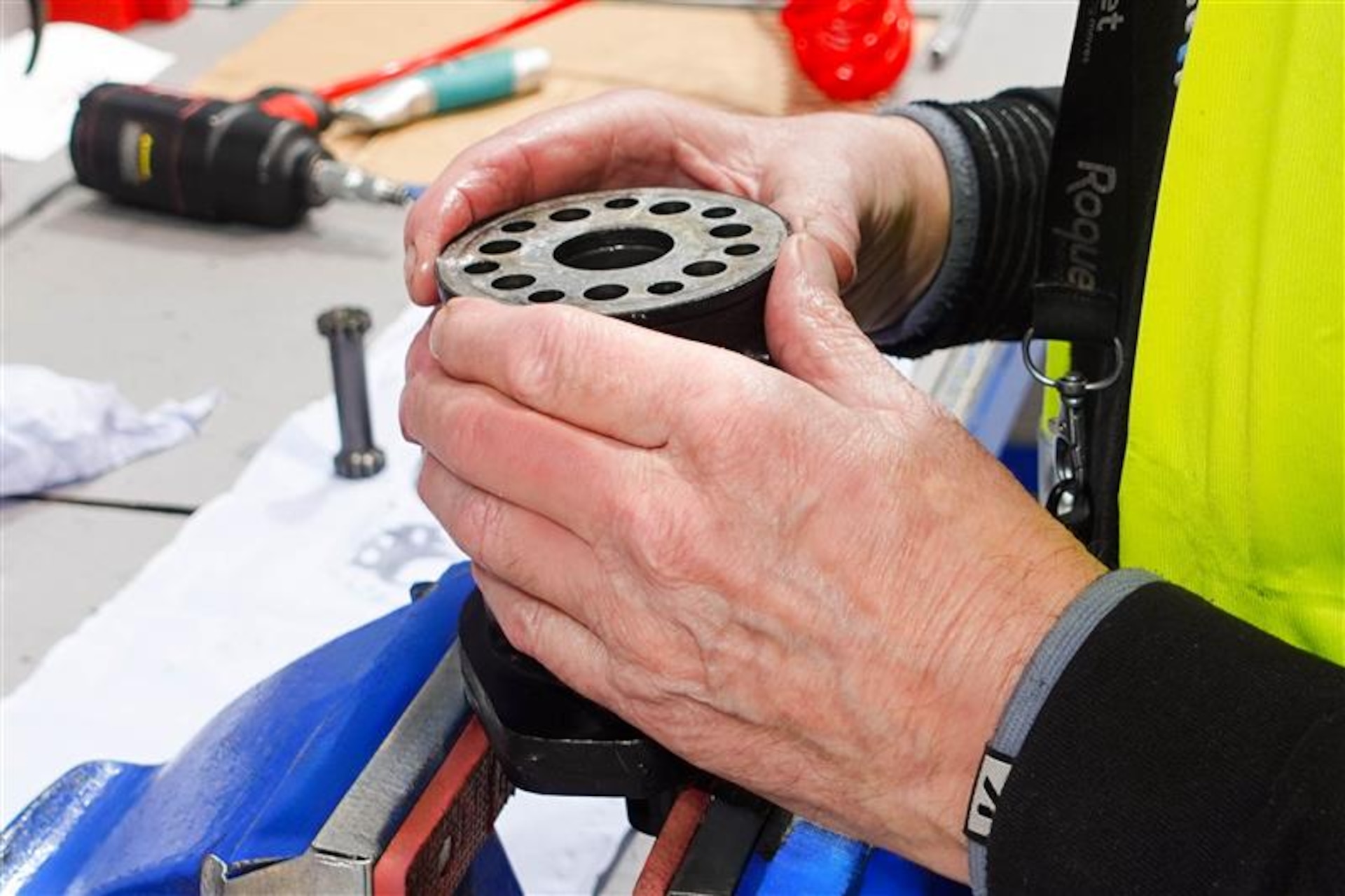Disassembling a motor in our workshop