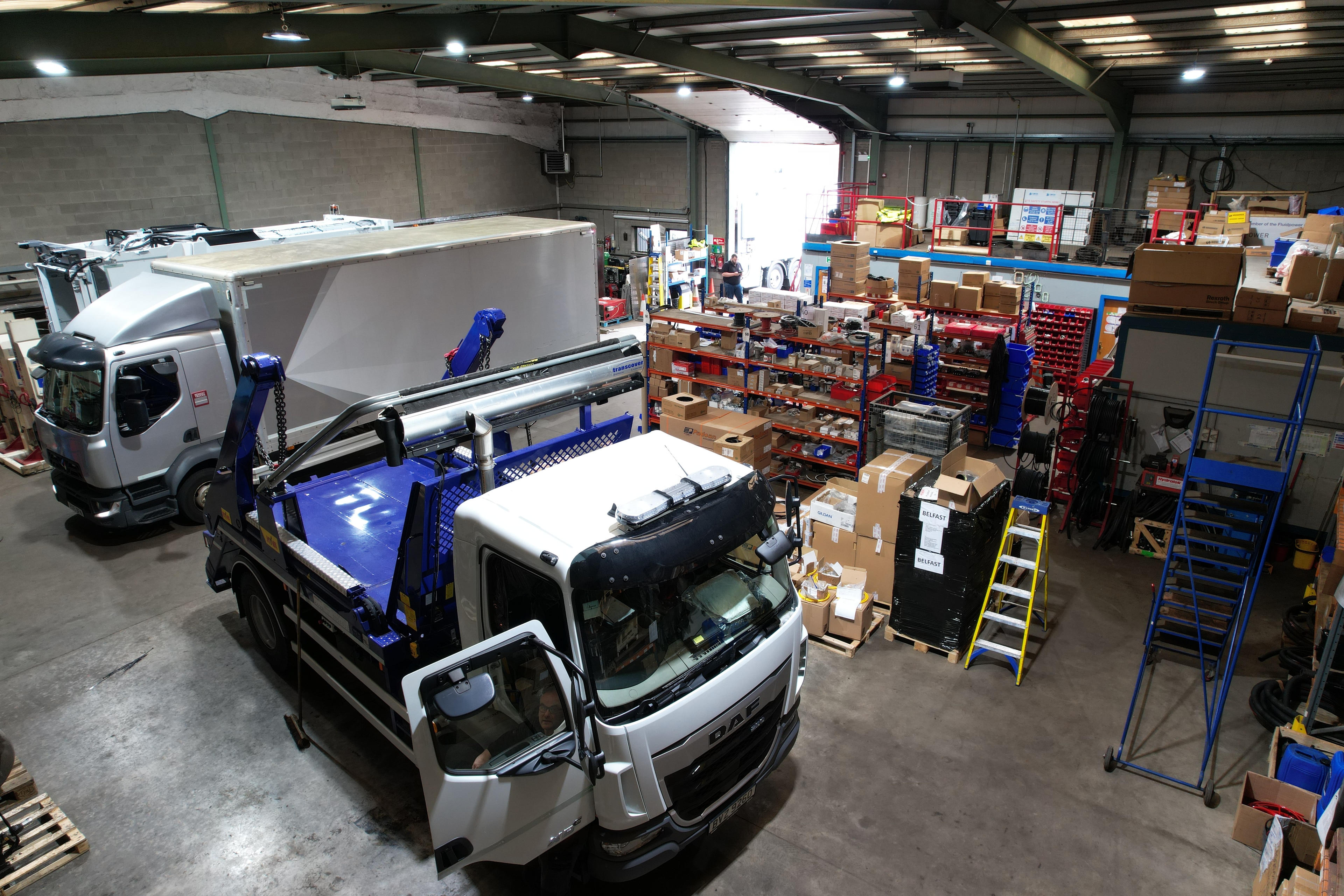 Belfast interior with trucks